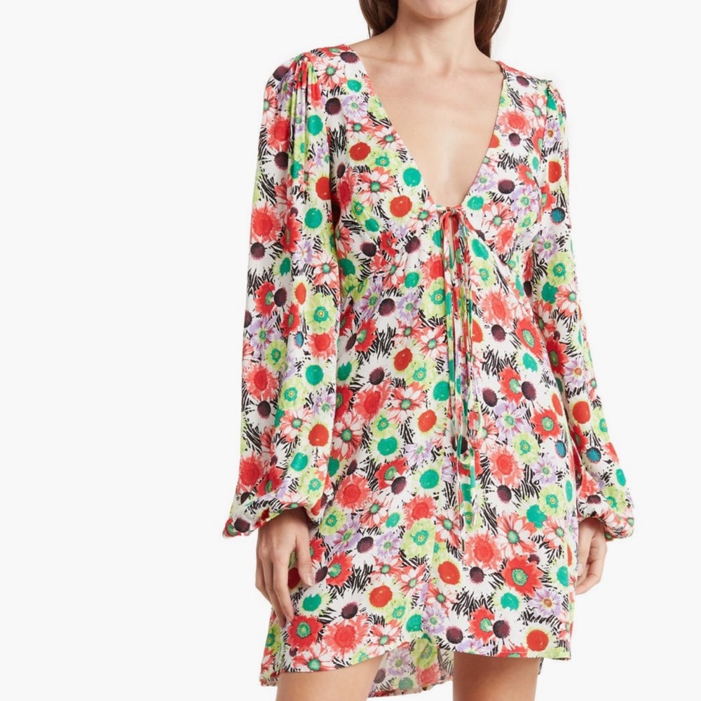 AFRM Caprice Floral Long Sleeve Minidress in Summer Daisy Bouquet